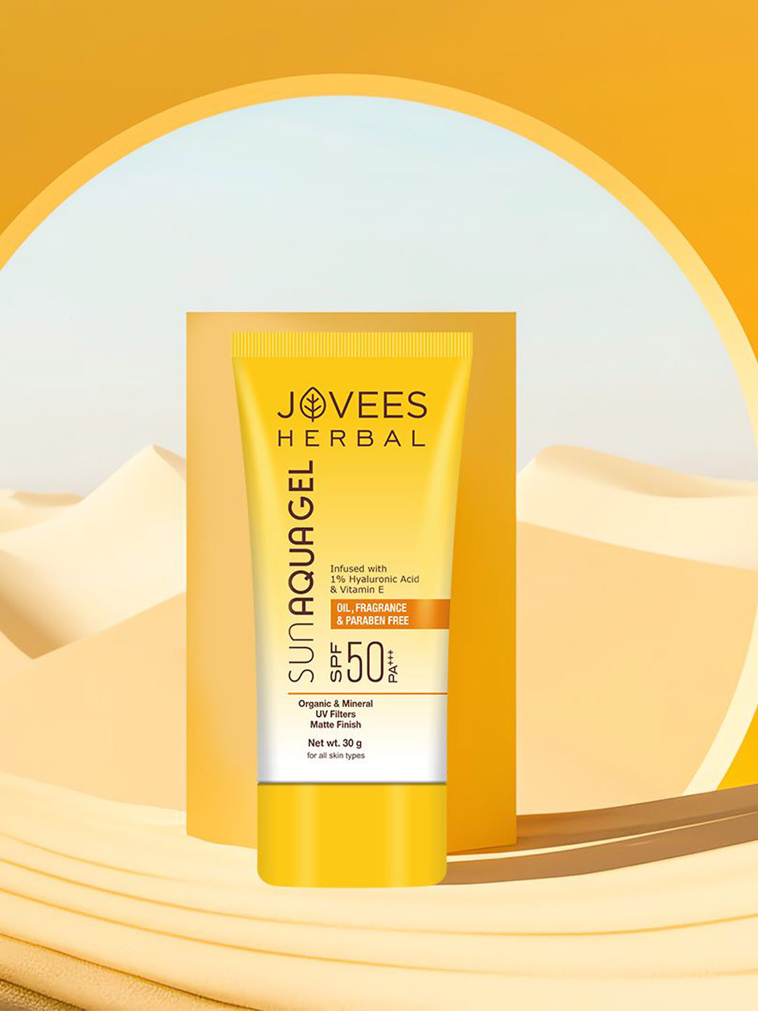 Jovees Herbal Sun Aqua Gel SPF 50 PA+++ With 1% Hyaluronic Acid & Vitamin E - 30 g