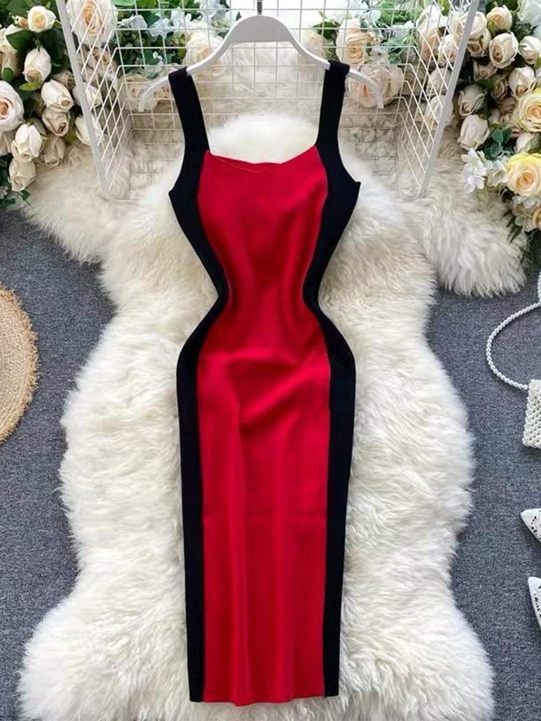 Miss Mosa By Akanksha  Red Welda Furry Party Dress