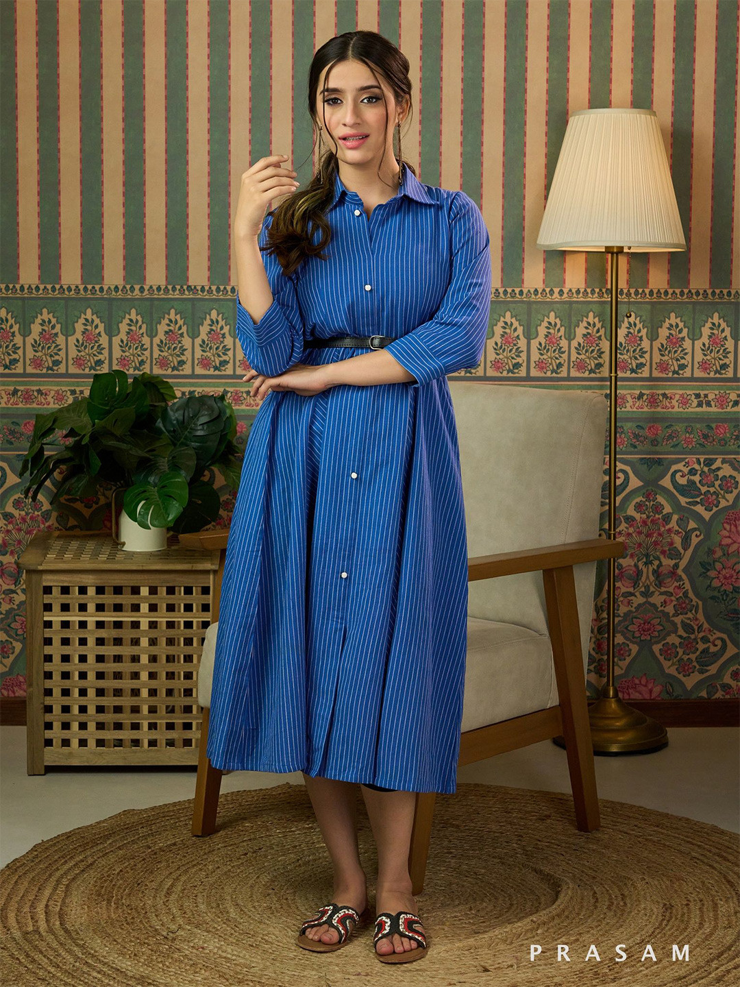 Prasam Cotton Printed Shirt Midi Dress