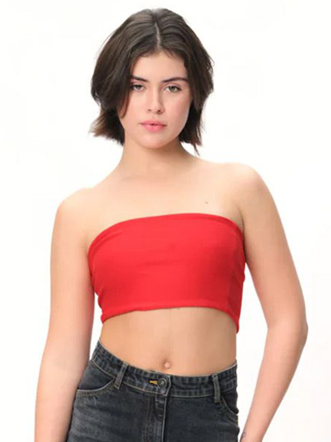 Bonkers Corner Women Solid Red Crop Tube Top
