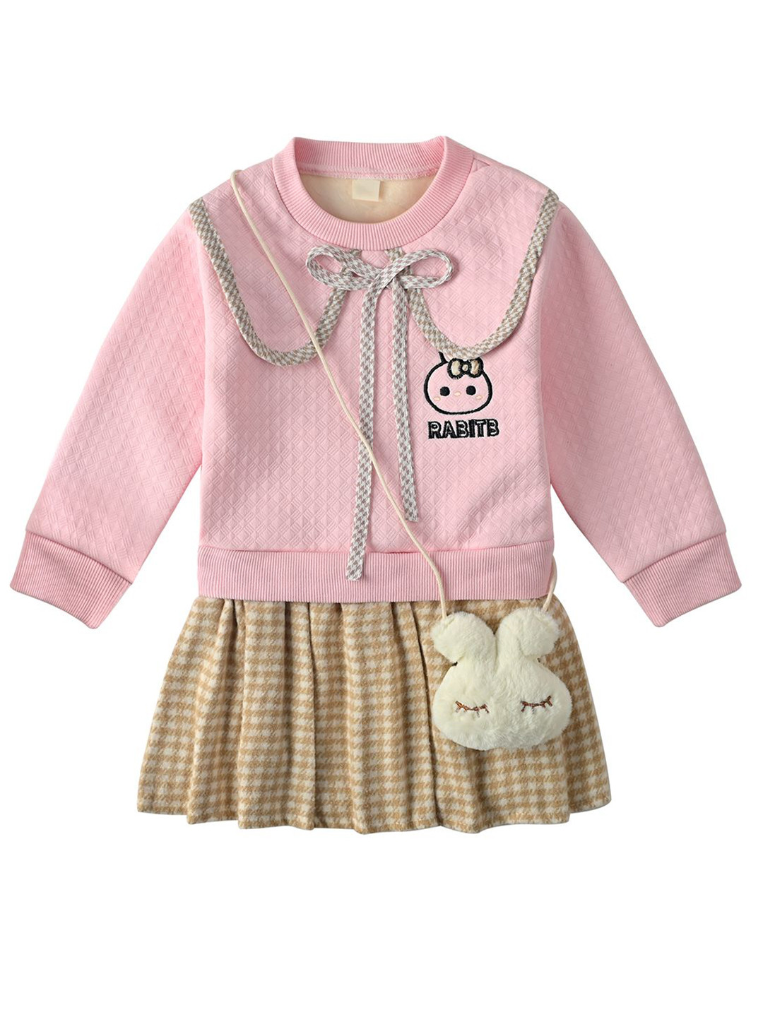 Bold N Elegant Girls Checked Jumper Dress With Faux Sling Bag