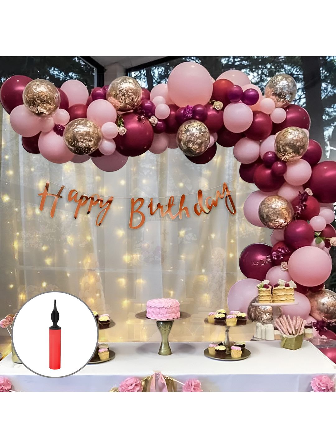 Special You 69 Pcs Maroon & Pink Birthday Decorations