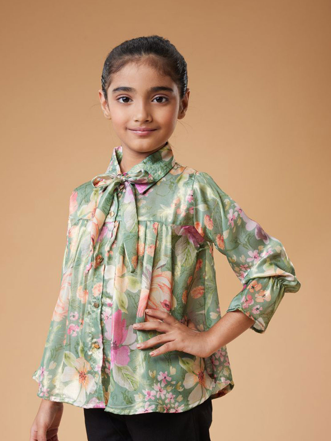 MASTARANG Girls Floral Printed Full Sleeves Top