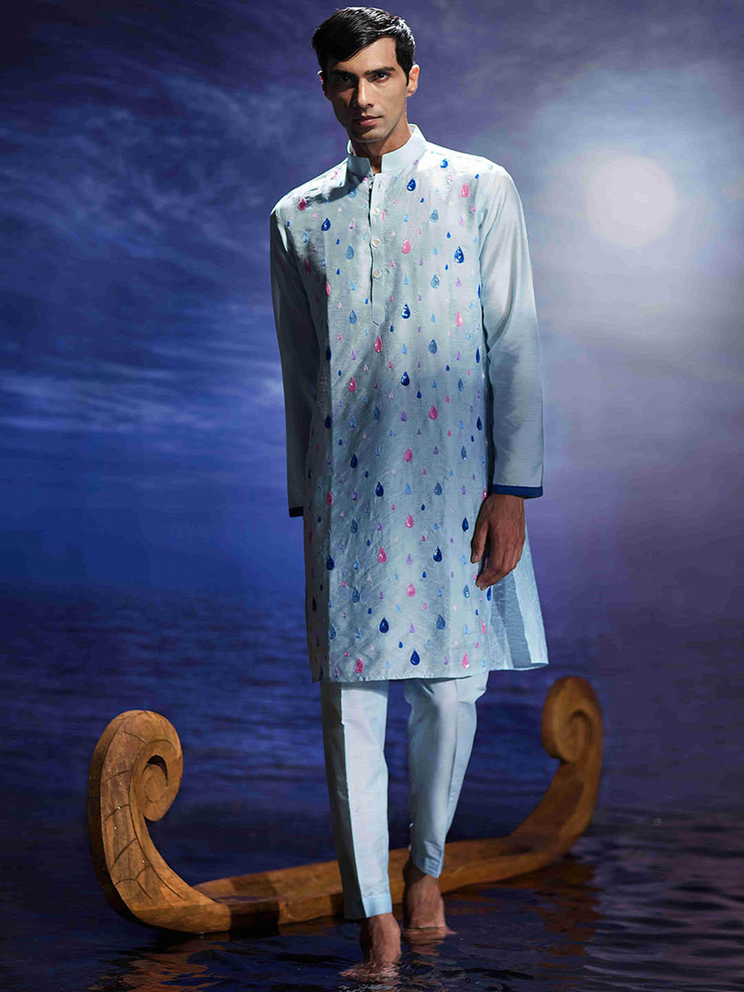 Eleven Brothers Embroidered Sequinned Chanderi Silk Kurta With Trousers