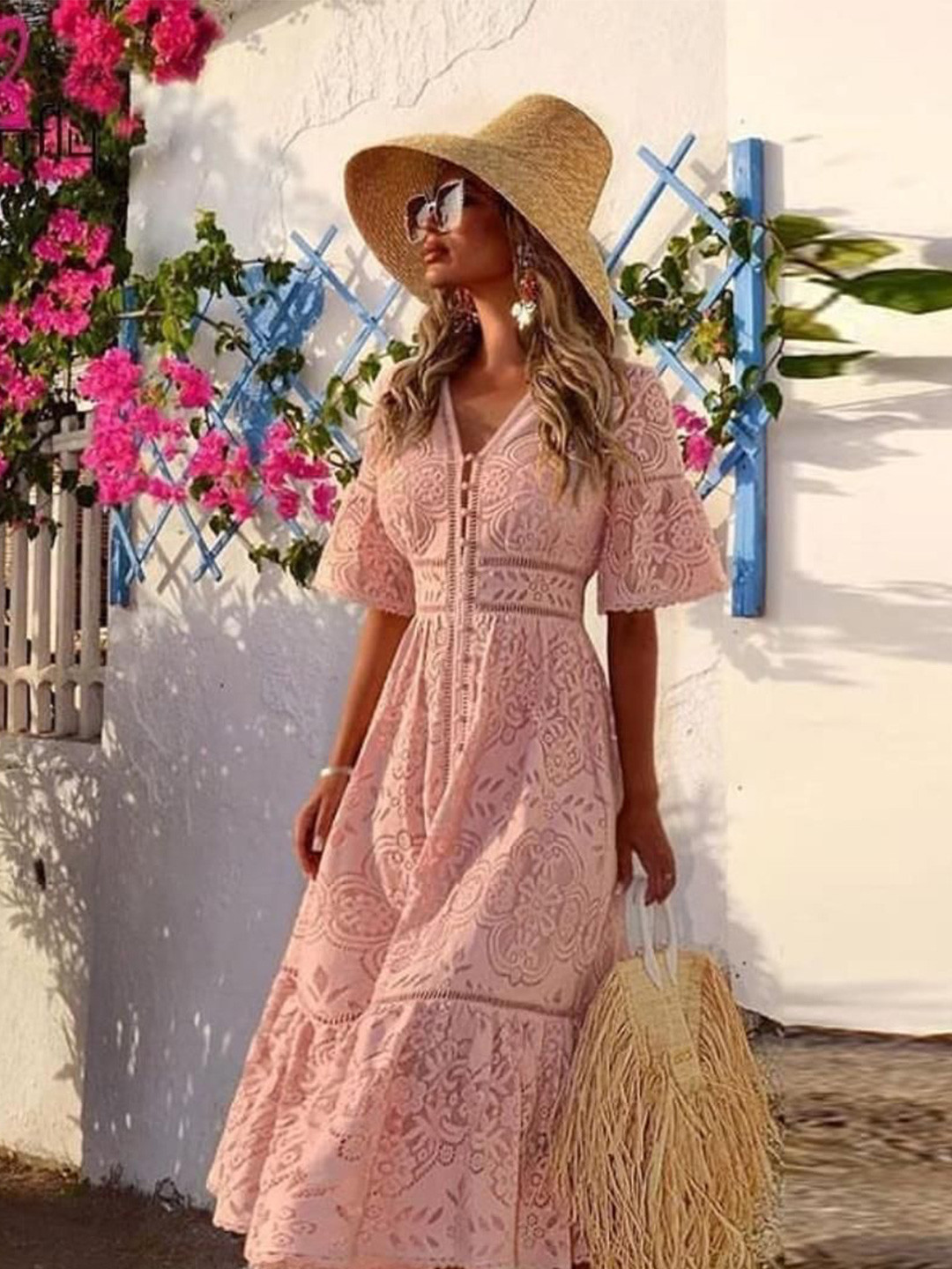 Miss Mosa By Akanksha  Women Pink Elegant Jacquard Fit and Flare Dresses