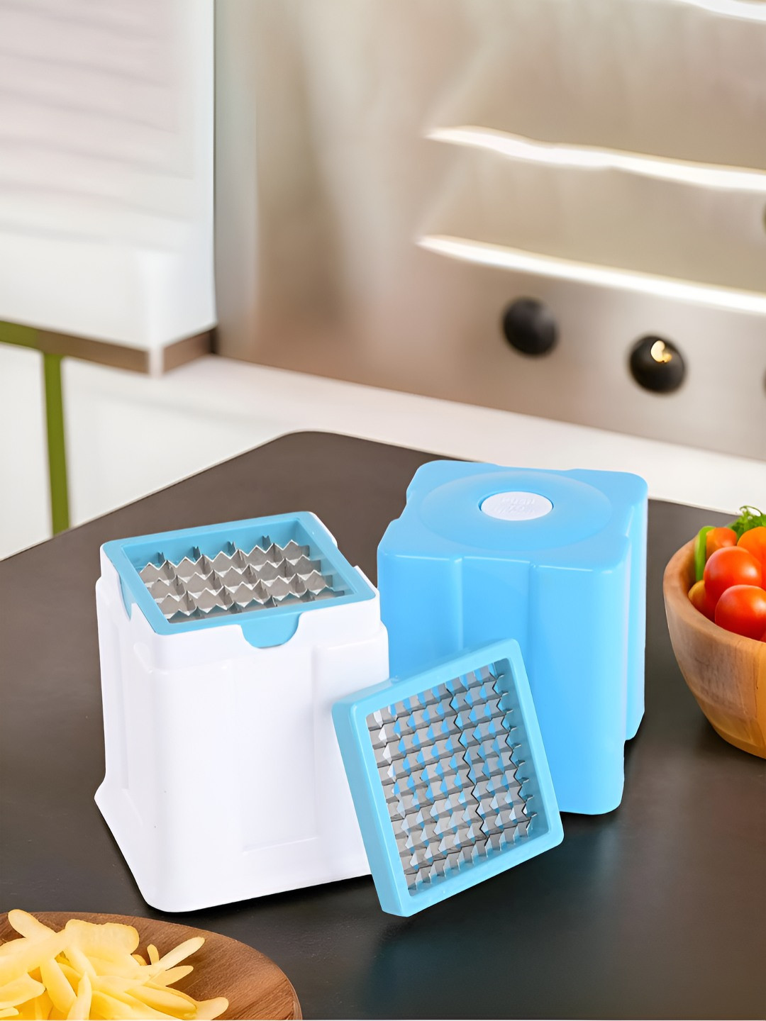 Kuber Industries Turquoise Blue & White 2 in 1 Vegetable Chopper