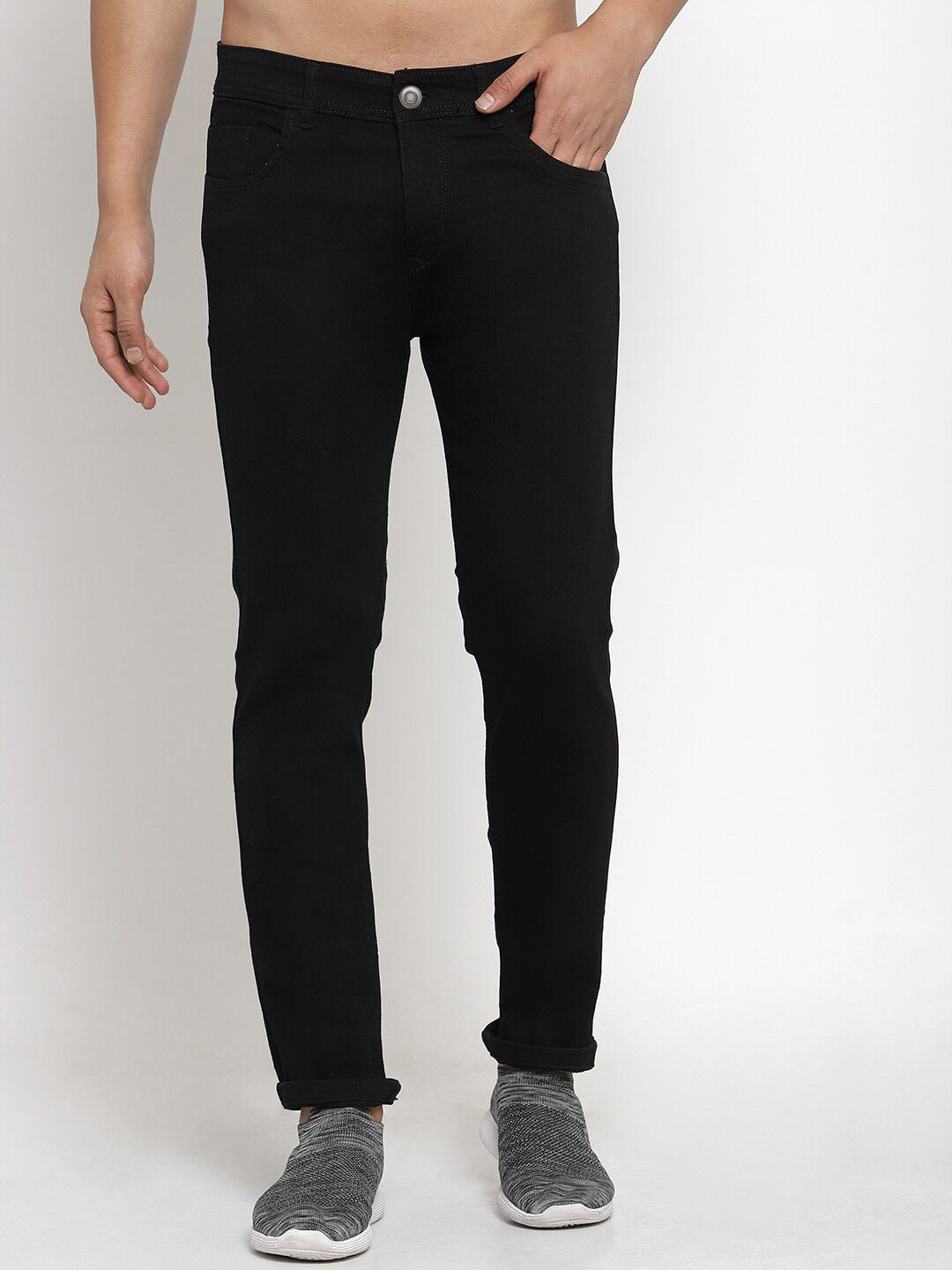 INDIROCKS Men Jean Fit Mid-Rise Stretchable Black Jeans