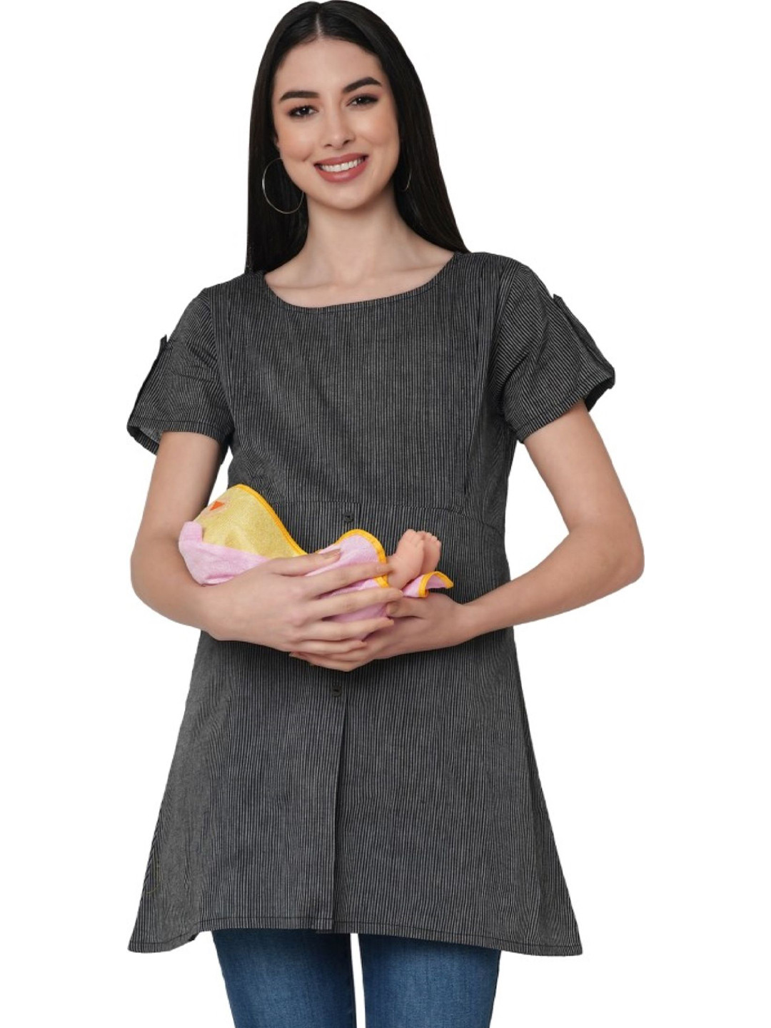 GMI Women Striped Longline Cotton Maternity Top