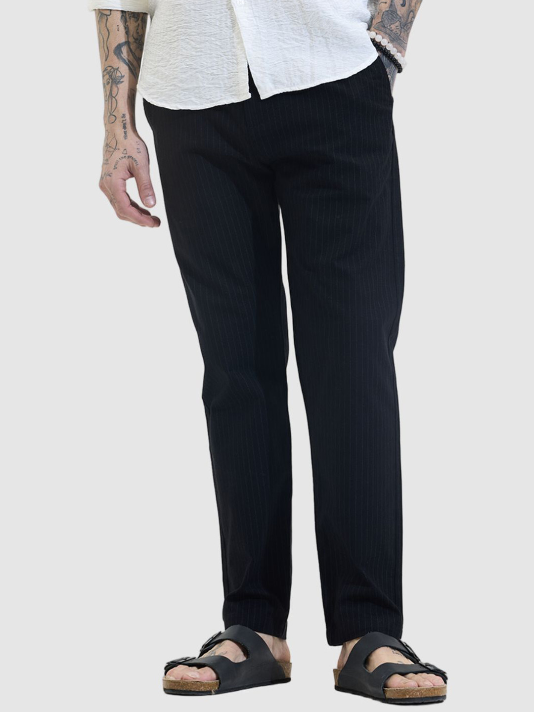 Snitch Black Stripes Slim Fit Trousers