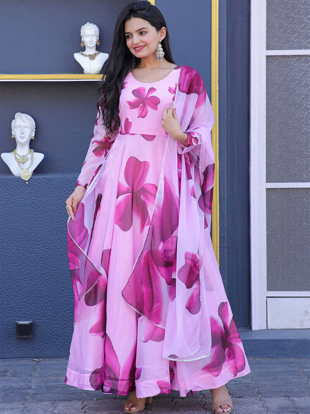 Raiyani Fashion Floral Printed Fit and Flare Maxi Length Ethnic Dress