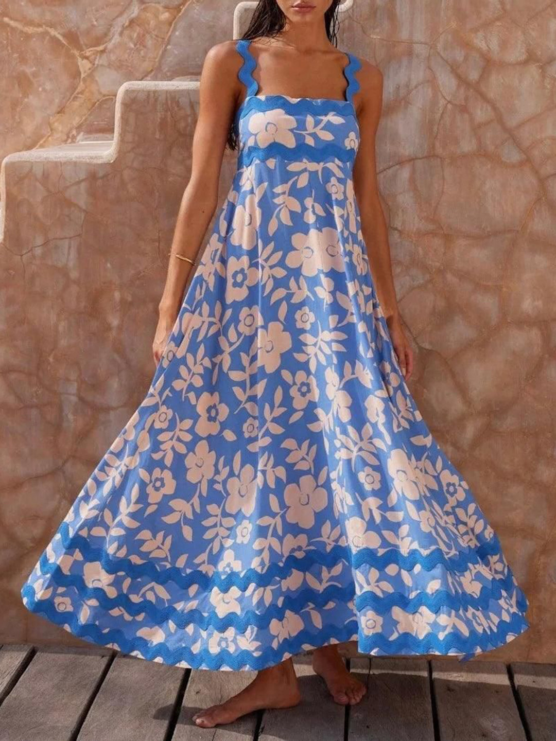 Miss Mosa By Akanksha  Women Cotton Blue Rooz Summer Midi Dress