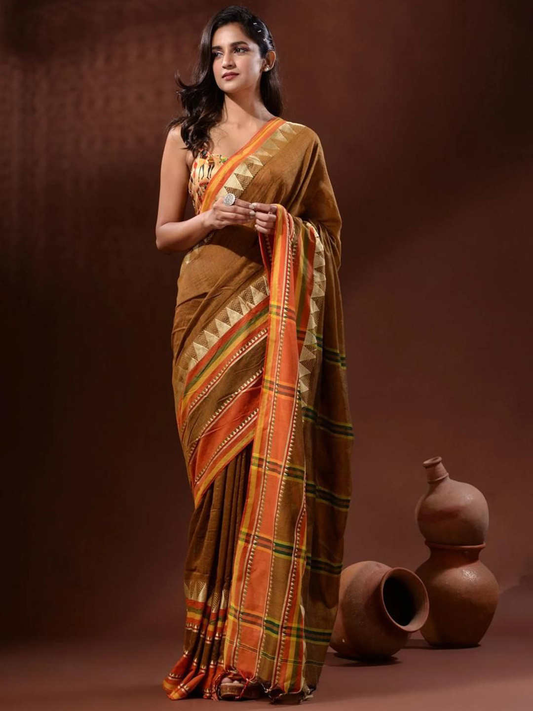 SRILOK Woven Design Khadi Pure Cotton Handloom Saree