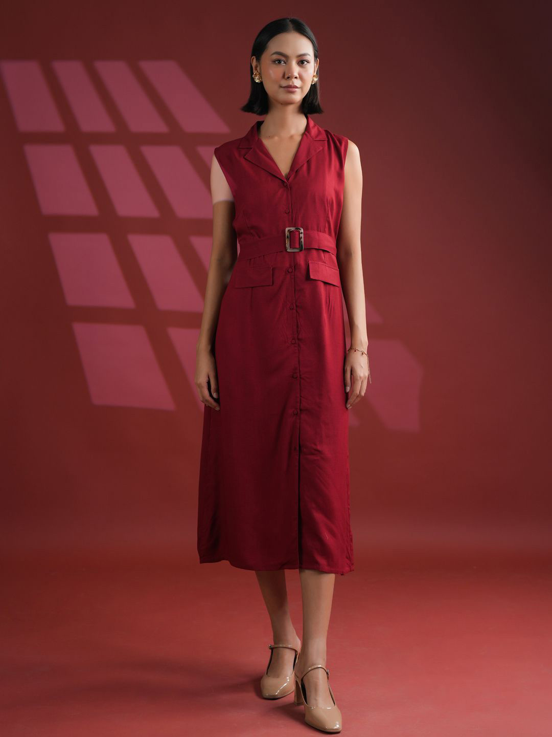 SANSKRUTIHOMES Women Red Solid Print Dress for Women