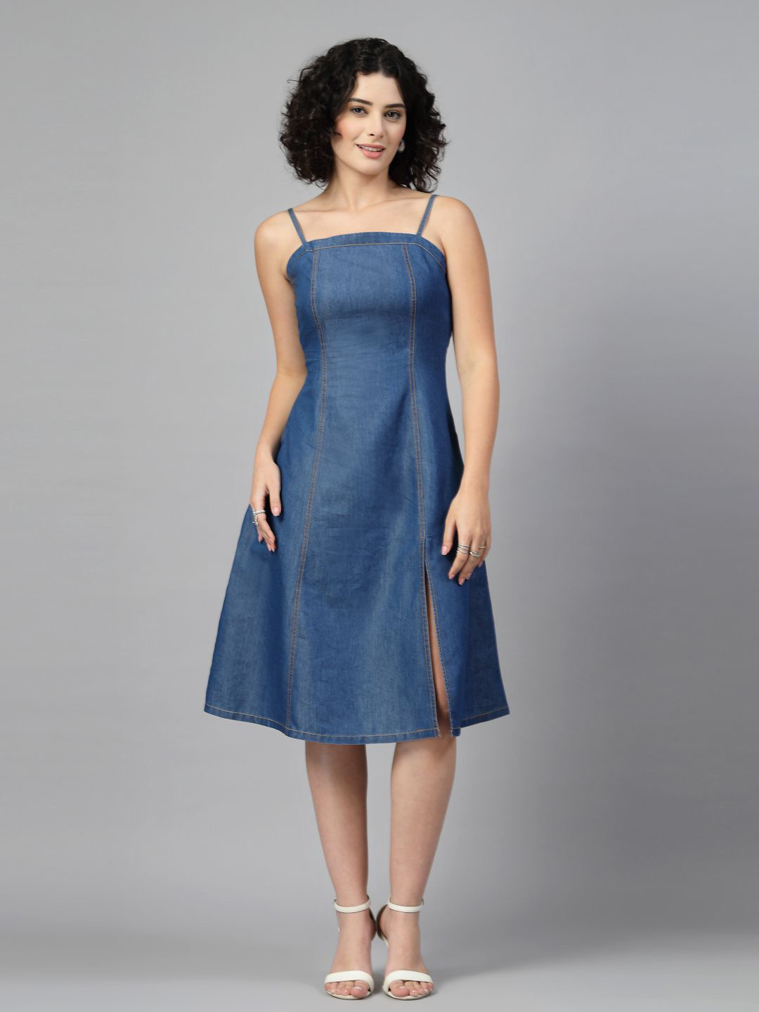 JEFF COOPER Women Denim A-Line Cotton Dress