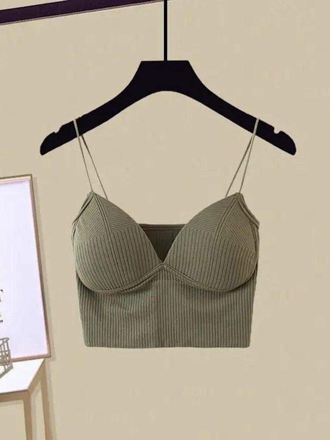 Miss Mosa By Akanksha  Women Olive Jerry Tank Tops with Inbuilt Bra