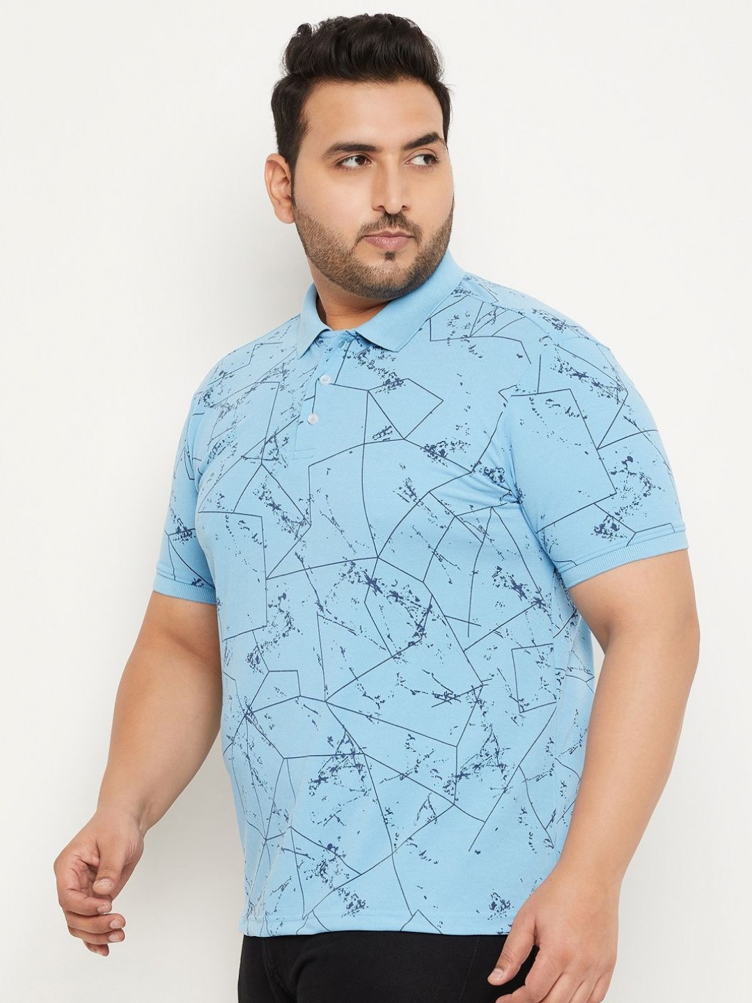 RELANE Men Plus Size Geometric Printed Polo Collar Cotton T-shirt
