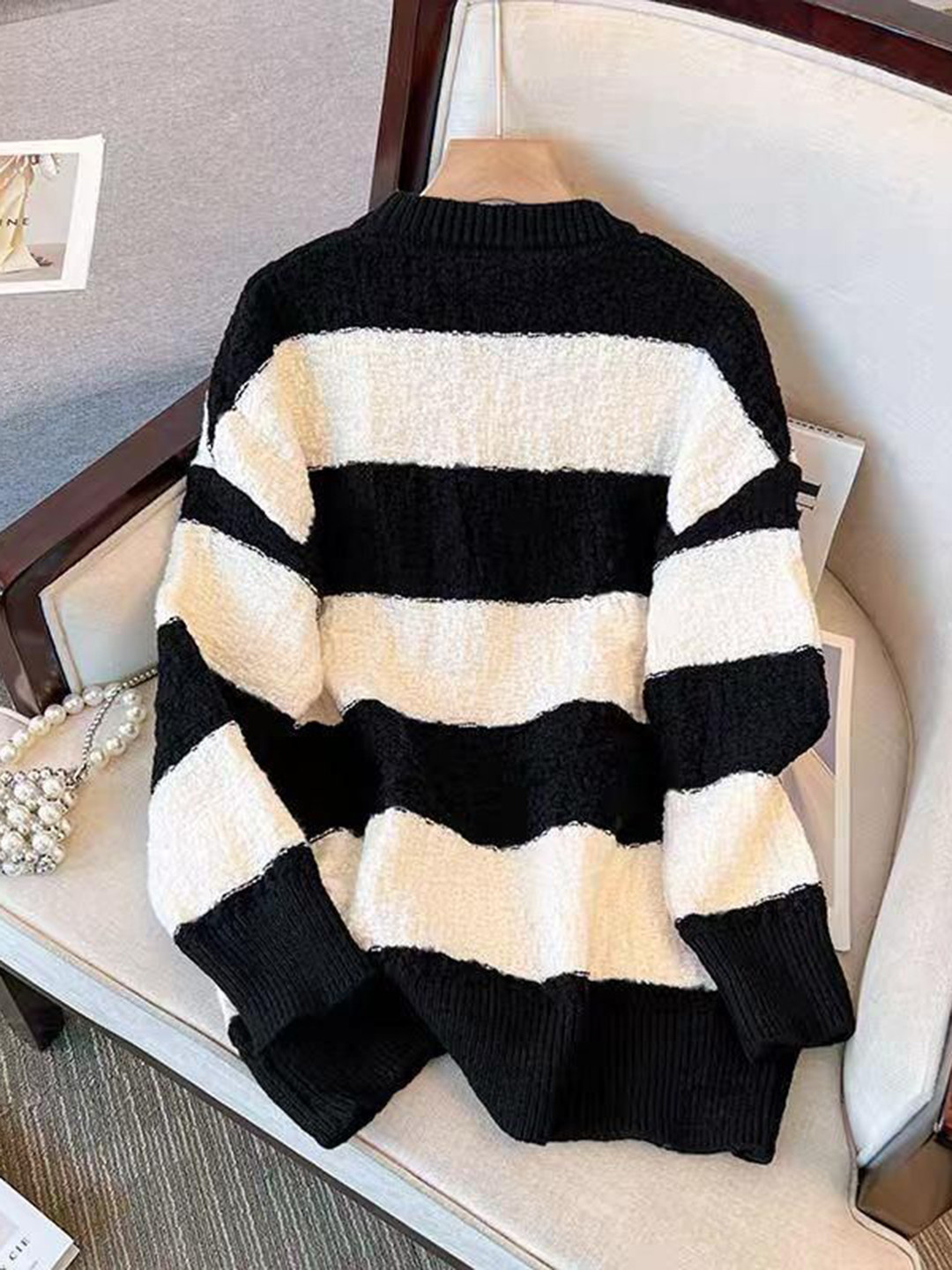 Miss Mosa By Akanksha  Black Jacob Striped Sweaters