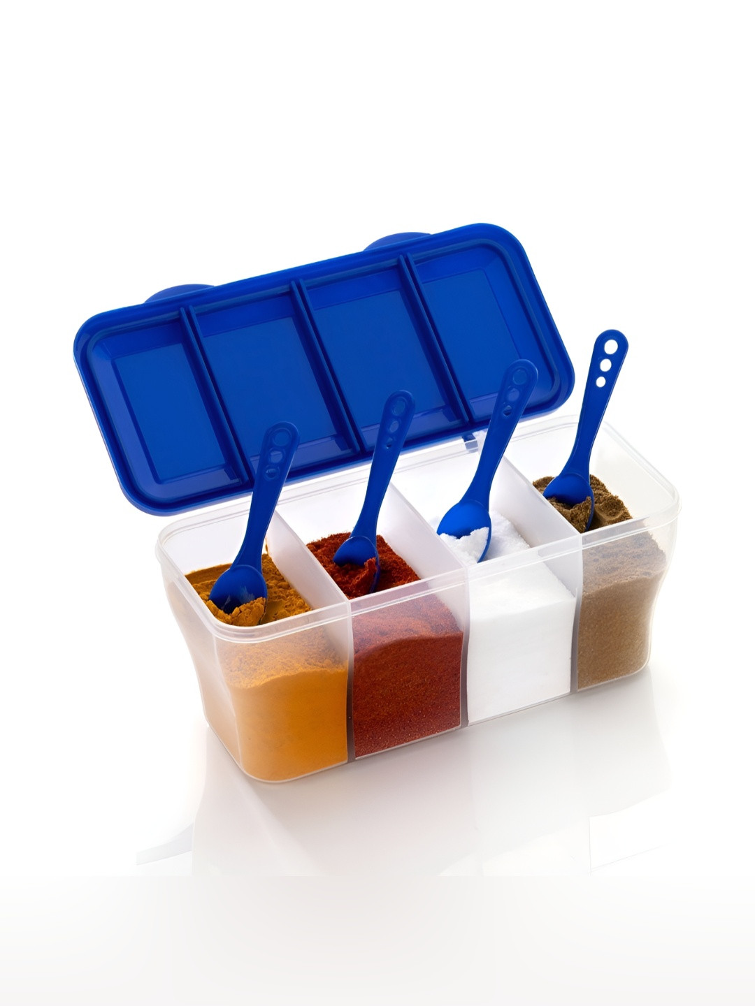 Hashone 4 in 1 Masala Box Container Set Transparent Plastic Dishwasher Safe Flip Top Canister-1.8L