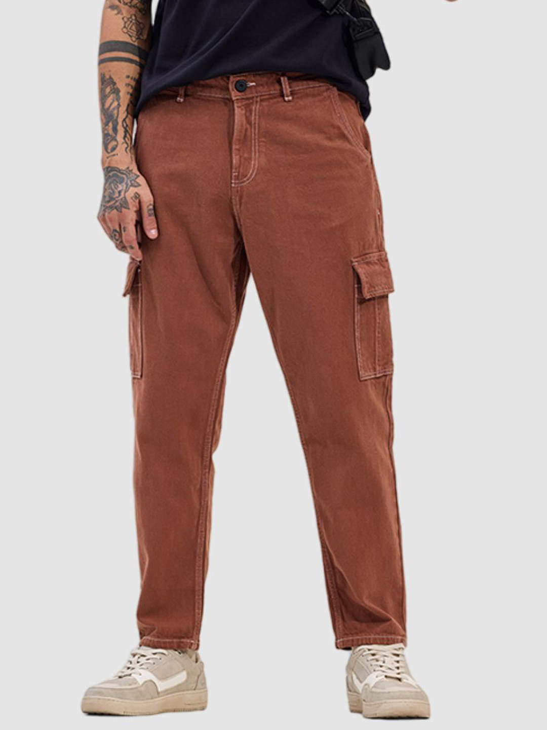 Snitch Men Comfort Relaxed Fit Stretchable Snitch Rust Baggy Fit Jeans