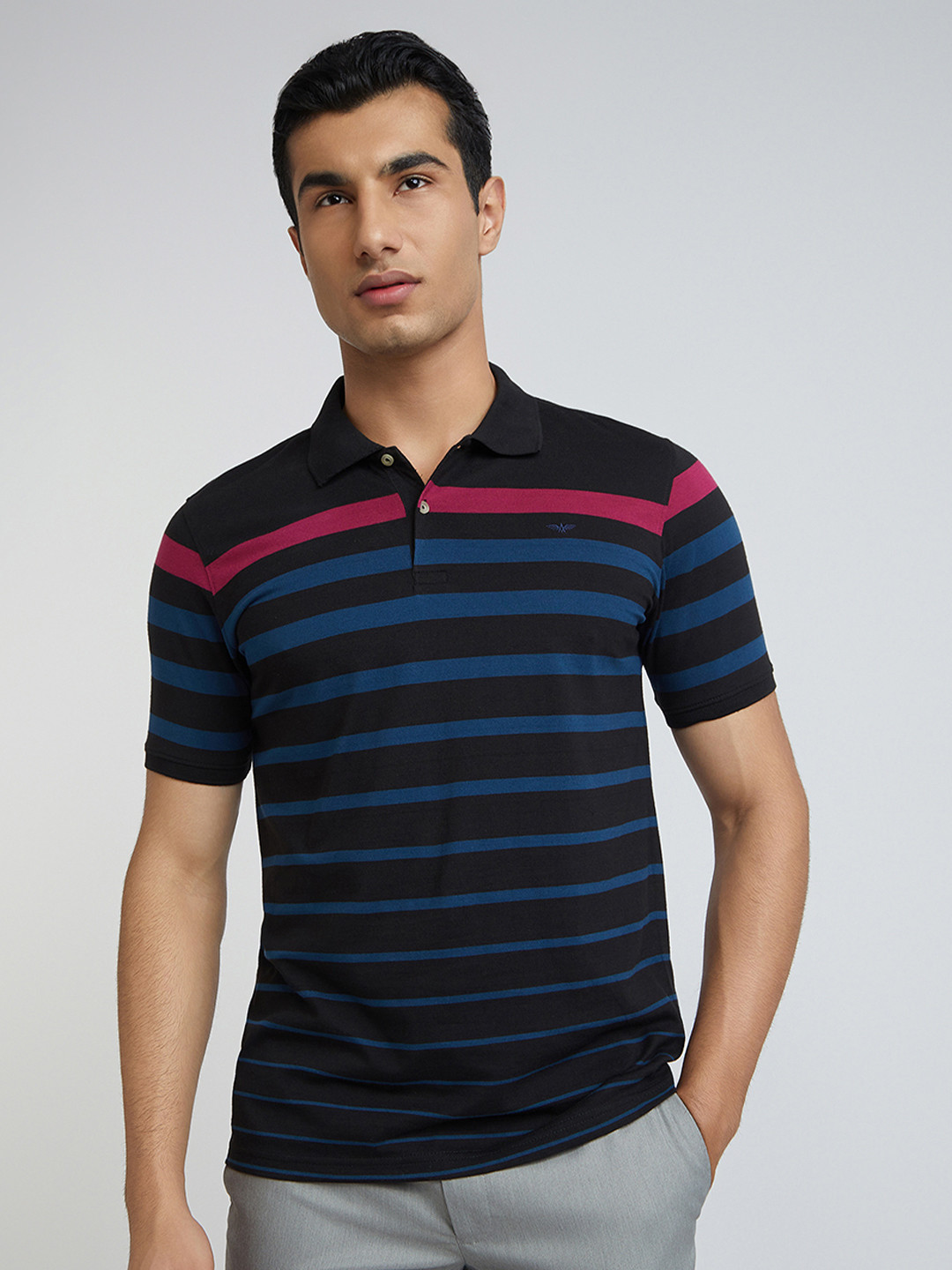Park Avenue Striped Polo Collar Slim Fit T-shirt
