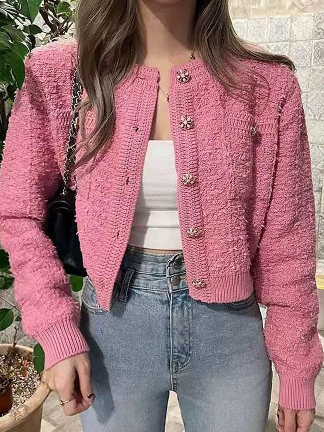 Miss Mosa By Akanksha  Women Pink Elena Cropped Button Down Cardigan