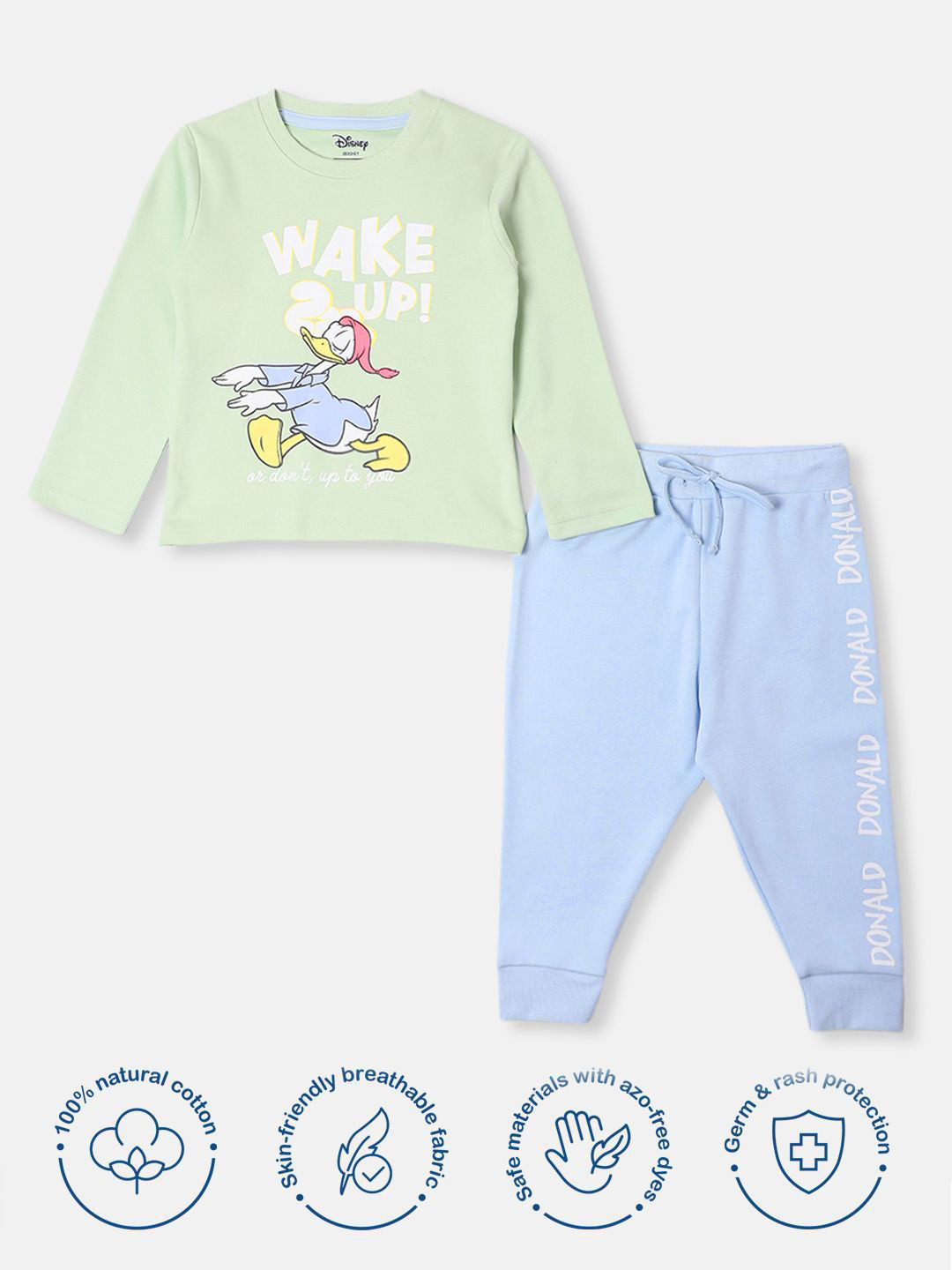 NautiNati Disney Donald Duck Baby Boys Green & Blue Casual T-shirt & Track Pants