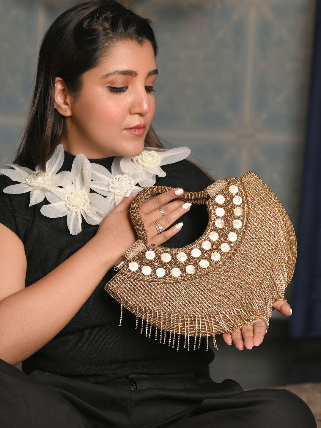 ODETTE Women Embellished Lace Inserts Handheld Bag