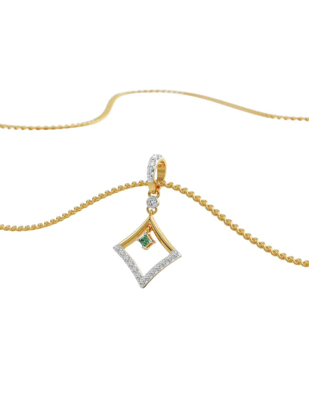 Emori Elegant Emerald Lab Diamond in 14KT Gold Pendant