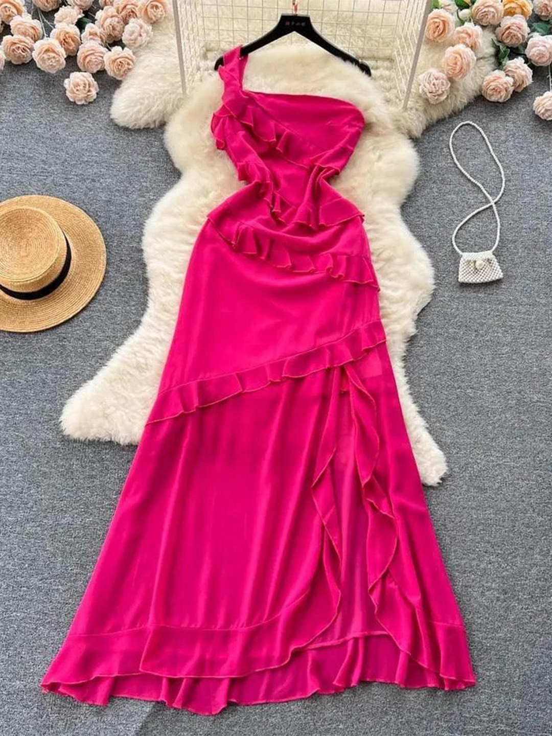 Miss Mosa By Akanksha  Women Atlee Ruffled Maxi Dress in Pink