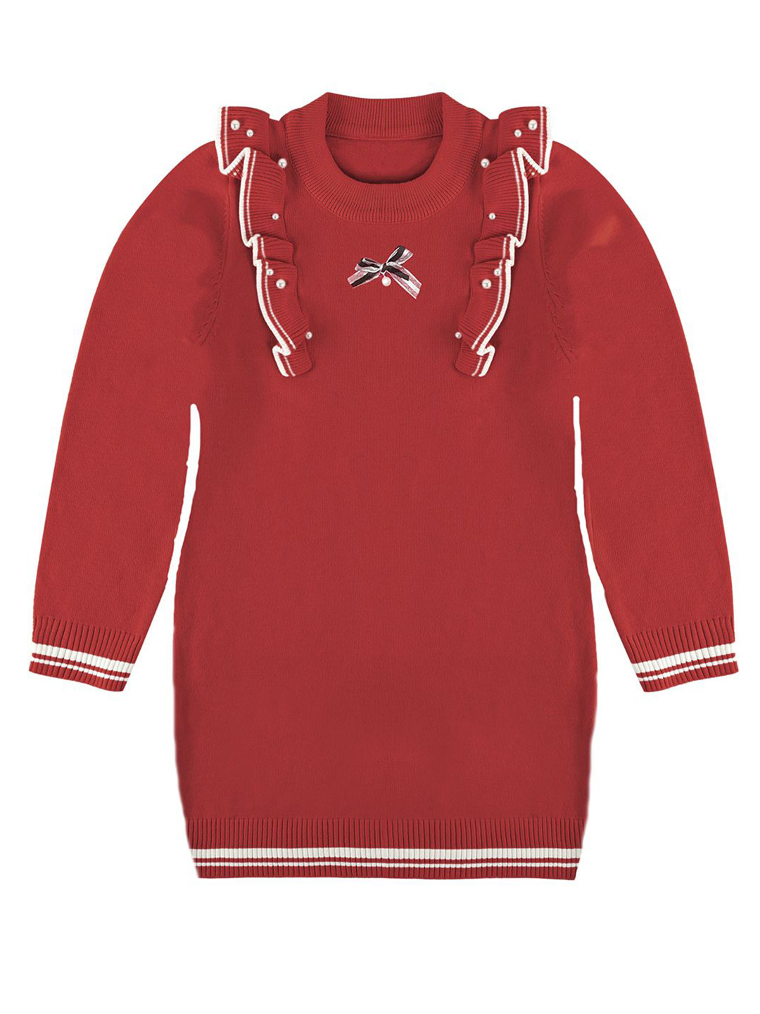 Bold N Elegant Girls Embellished Frills And Bow Detail Sweater Dress
