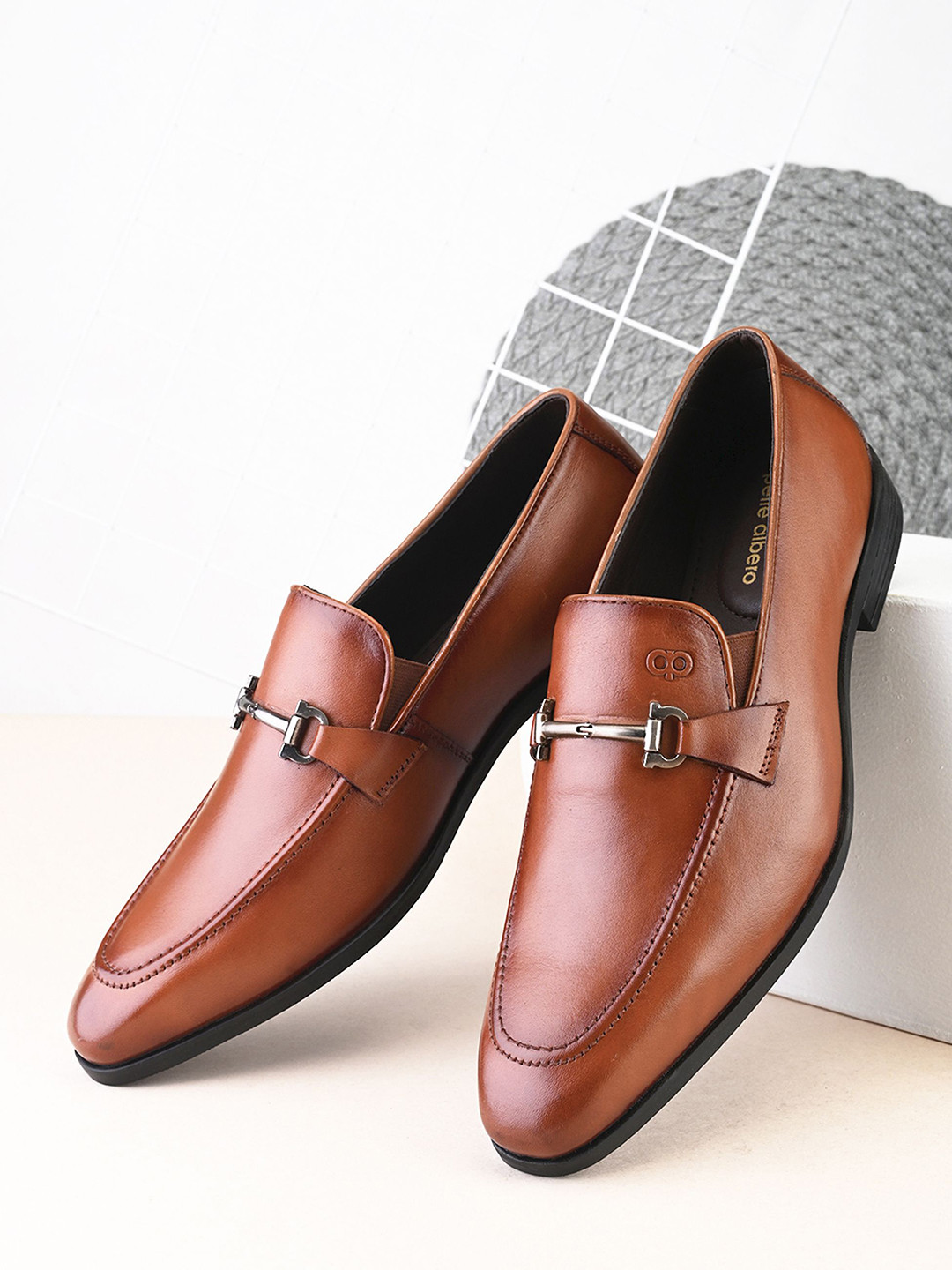 pelle albero Men Cognac Leather Formal Mocassion Shoes