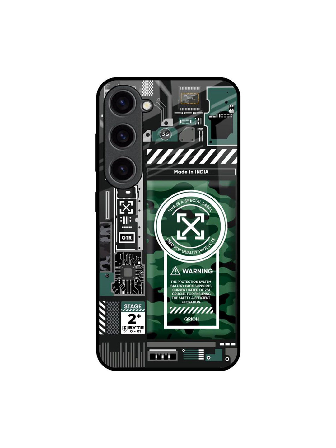 QRIOH Green Camo Circuit Printed Samsung Galaxy S23 Back Case