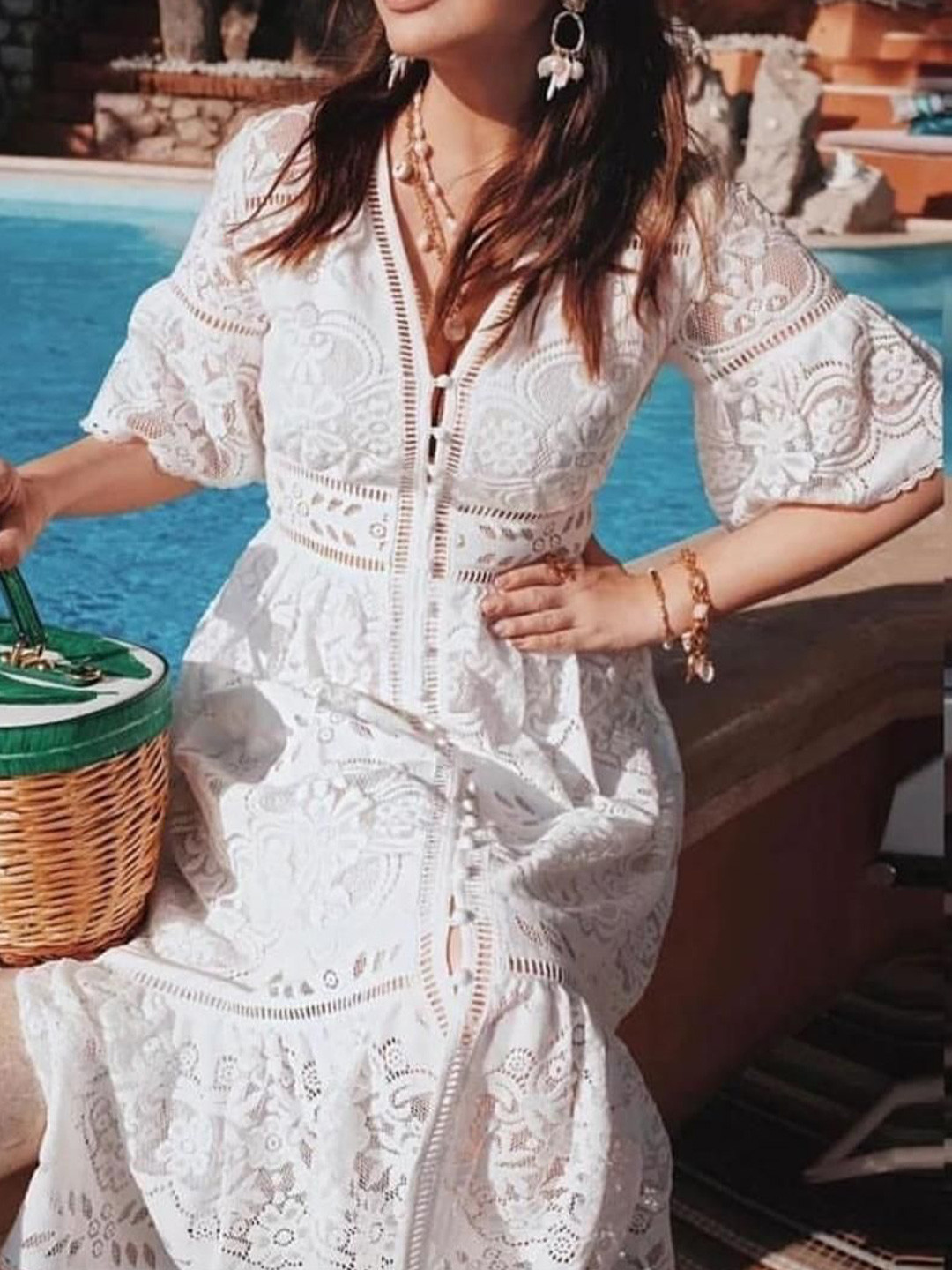 Miss Mosa By Akanksha  Women White Elegant Jacquard Dresses