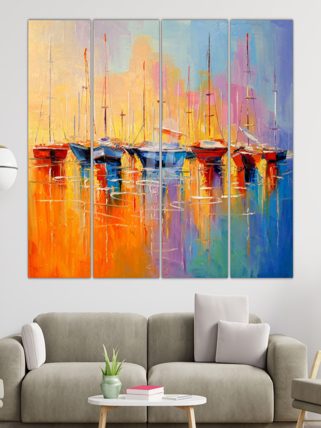 Inephos Orange & Blue 4 Piece Abstract Vinyl Wall Art