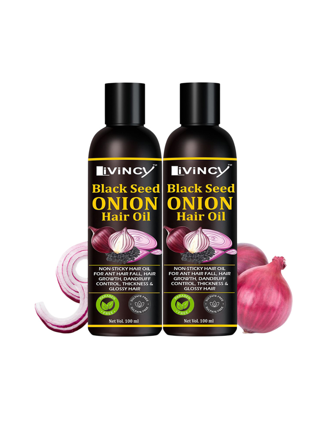 LIVINCY Set Of 2 Black Seed Onion Hair Oil For Hair Fall Control - 100 ml Each