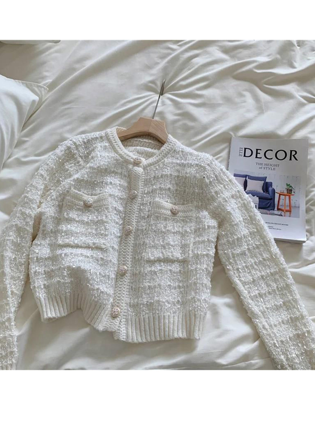 Miss Mosa By Akanksha  Women White Elena Cropped Button Down Cardigan