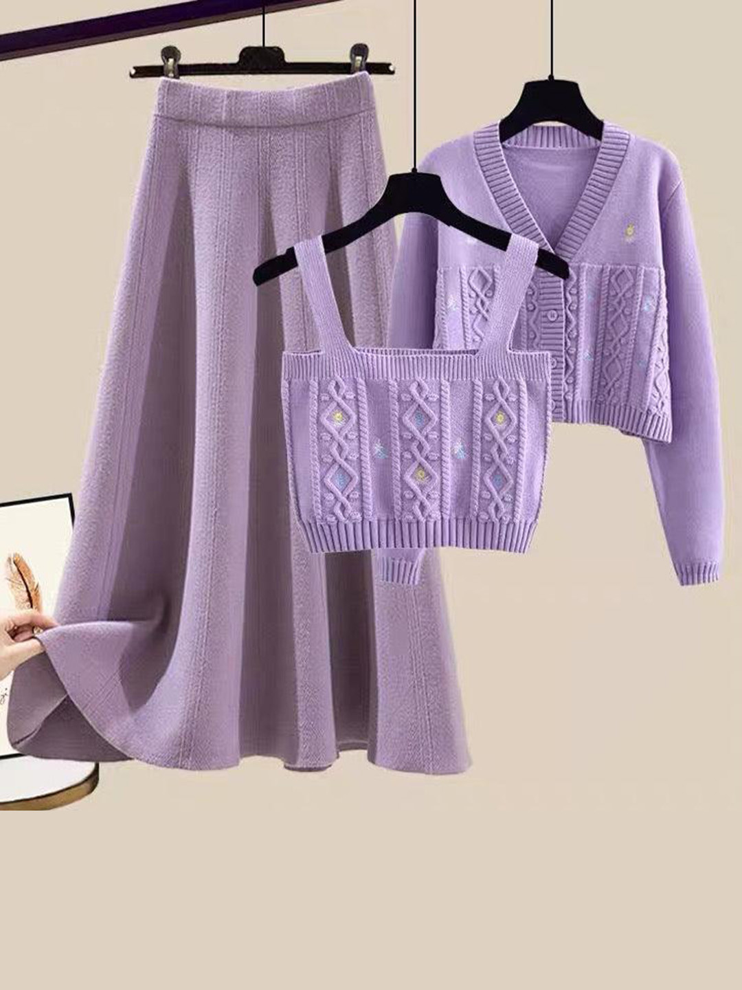 Miss Mosa By Akanksha  Lilac Mist Woolen 3 Pc Coord Set
