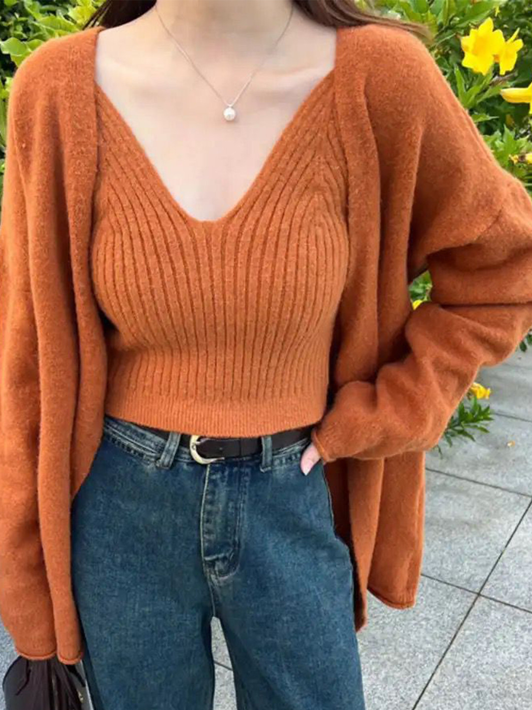 Miss Mosa By Akanksha  Women Rust Elena Statement Woolen Tops with Cape Style Sweater