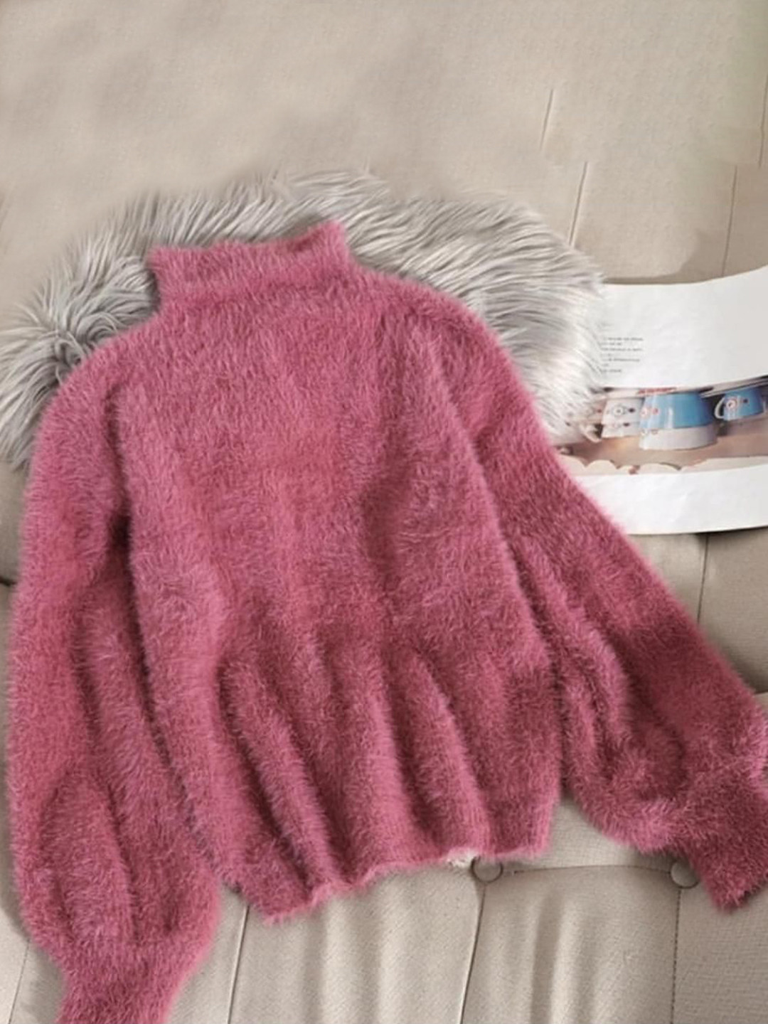 Miss Mosa By Akanksha  Women Pink Luxury Mohair Jumpers