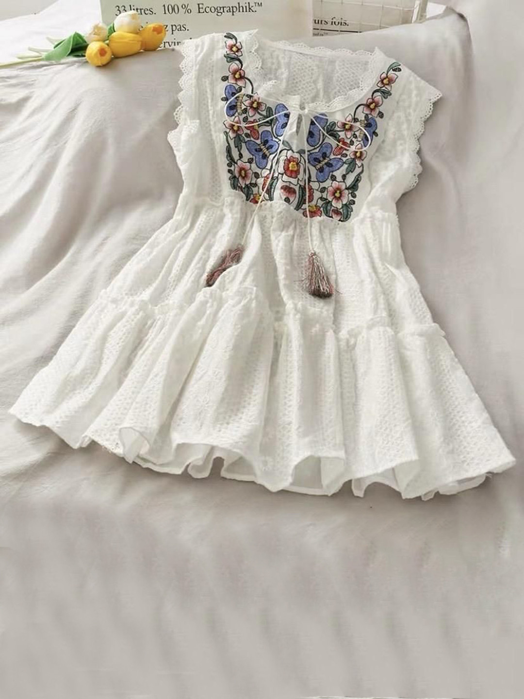 Miss Mosa By Akanksha  White Kylie Embroidered A-Line Top