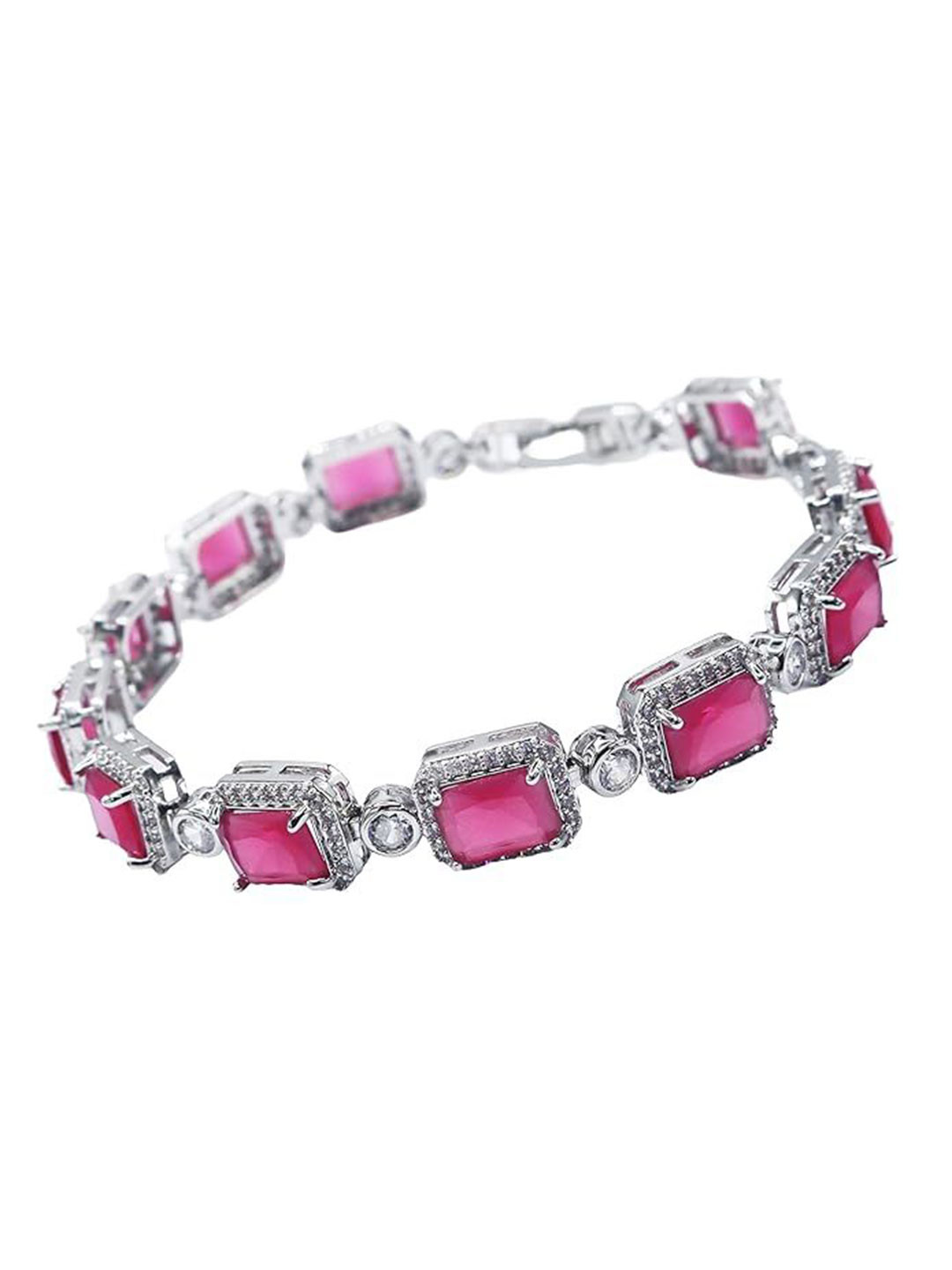 ISHI New York Rhodium-Plated Pink CZ Luxe Bracelet