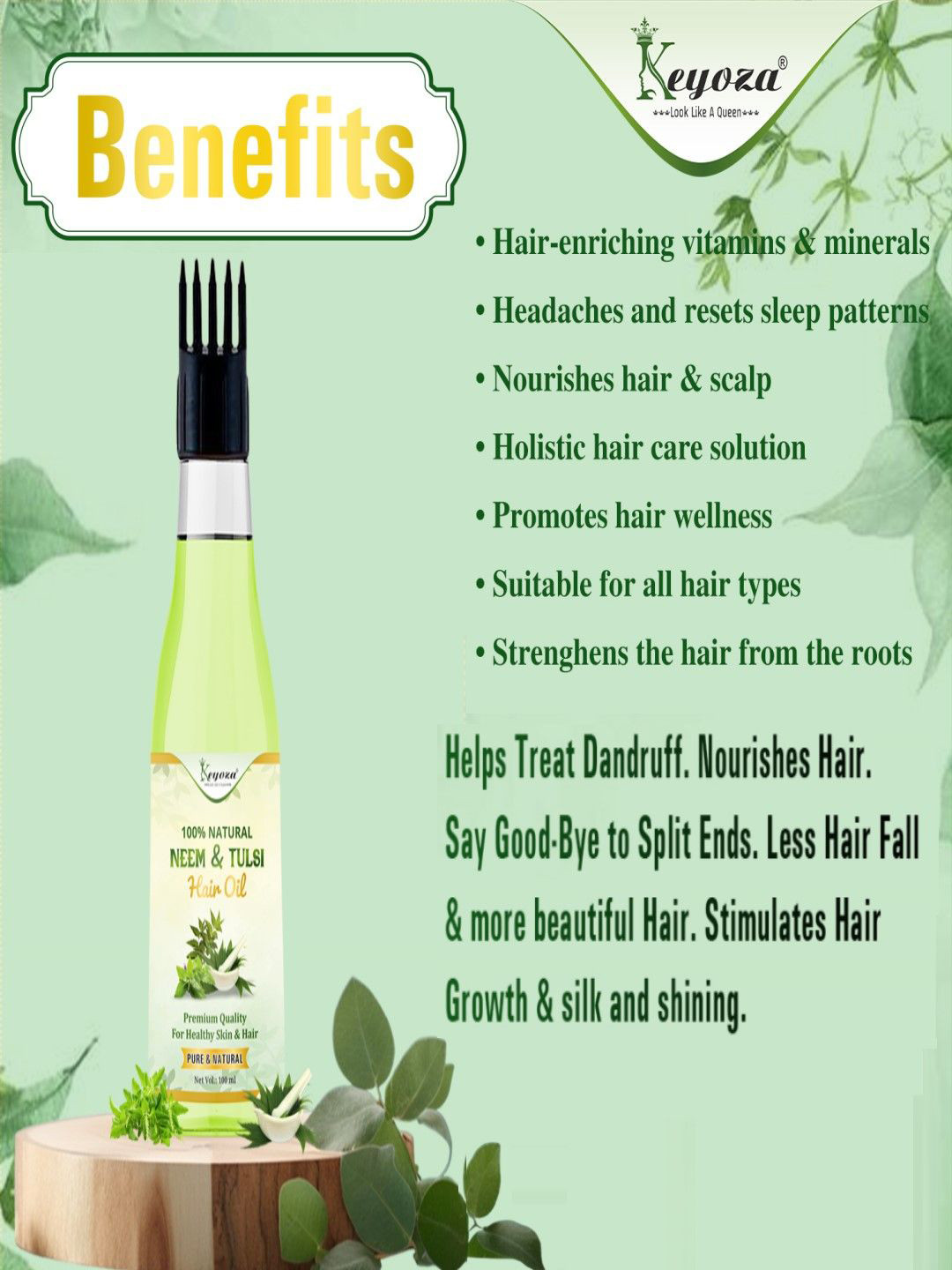 KEYOZA 100% Natural Neem & Tulsi Hair Oil For Anti Dandruff- 100 ml