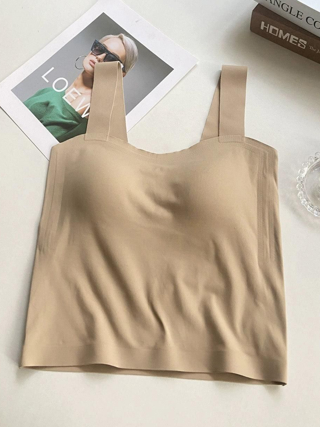 Miss Mosa By Akanksha  Beige Mariam Tank Tops with Inbuilt Bra