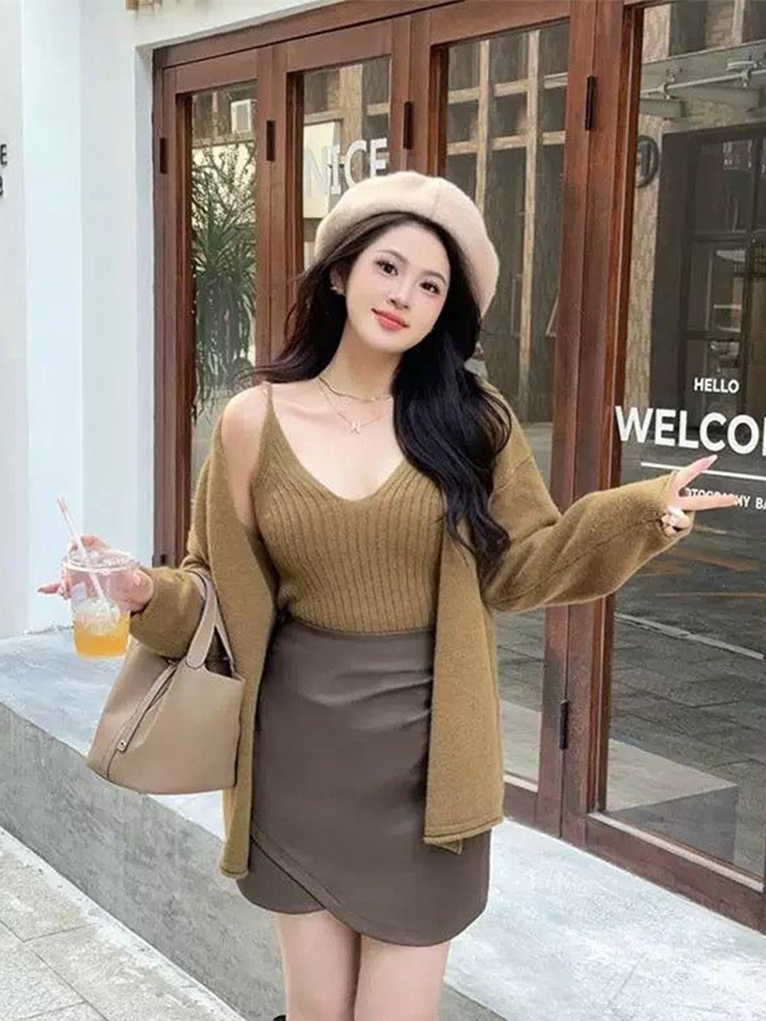 Miss Mosa By Akanksha  Brown Elena Statement Woolen Tops with Cape Style Sweater