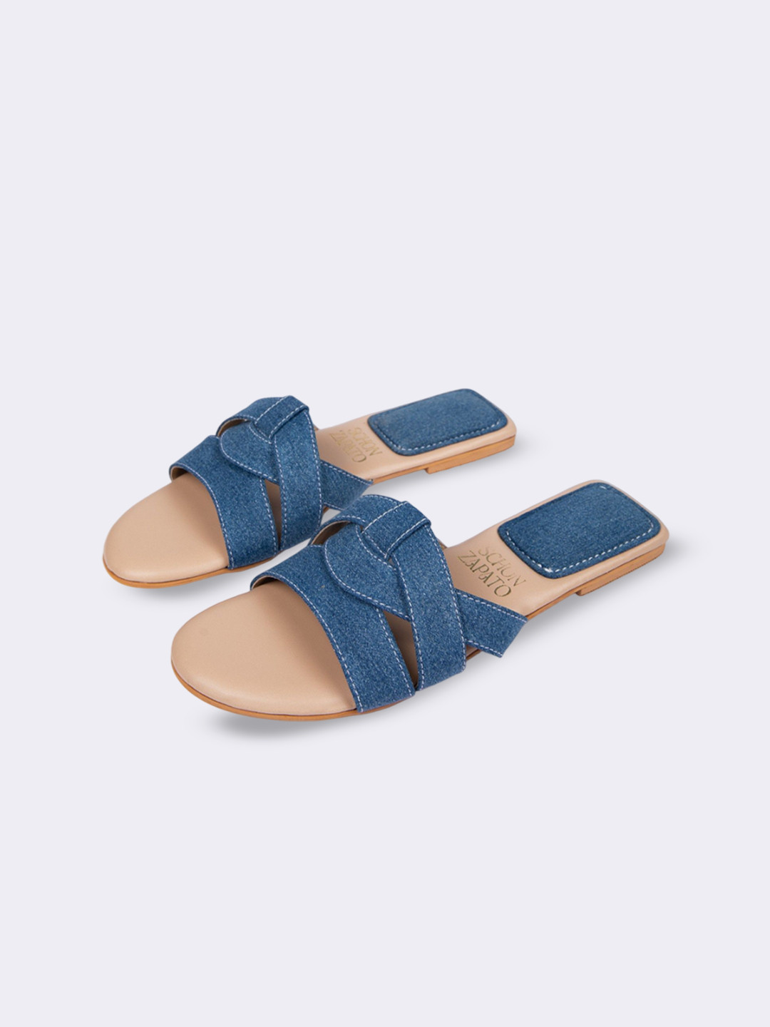Schon Zapato Women Slide in Denim Open Toe Flats