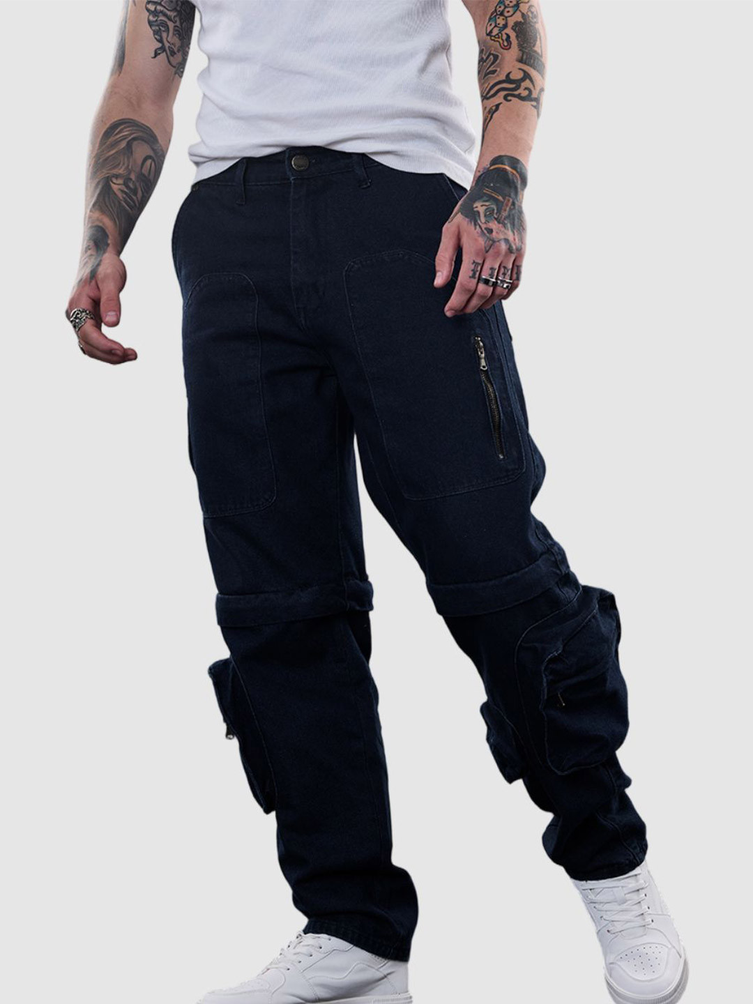 Snitch Navy Plain Baggy Fit Jeans