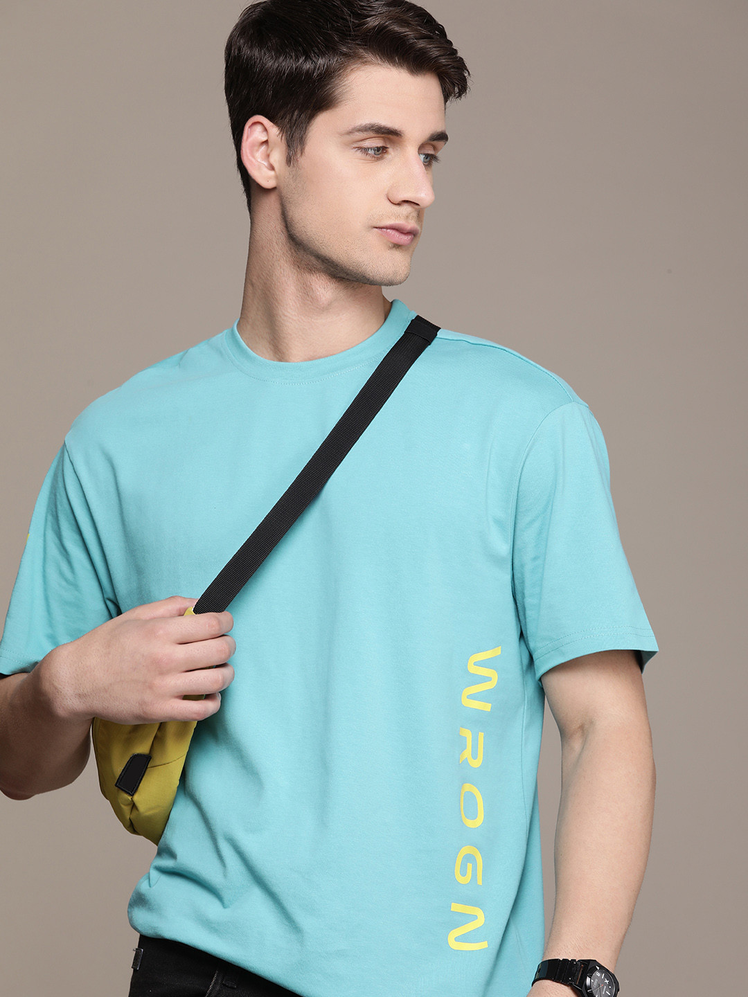 WROGN Brand Logo Printed Drop-Shoulder Sleeves Oversized T-shirt