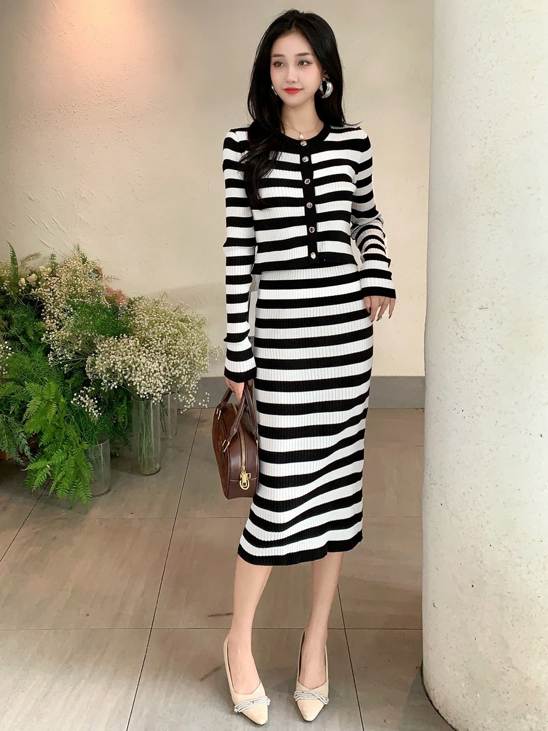 Miss Mosa By Akanksha  Women Black Jadon Striped Knit Dress with Cape