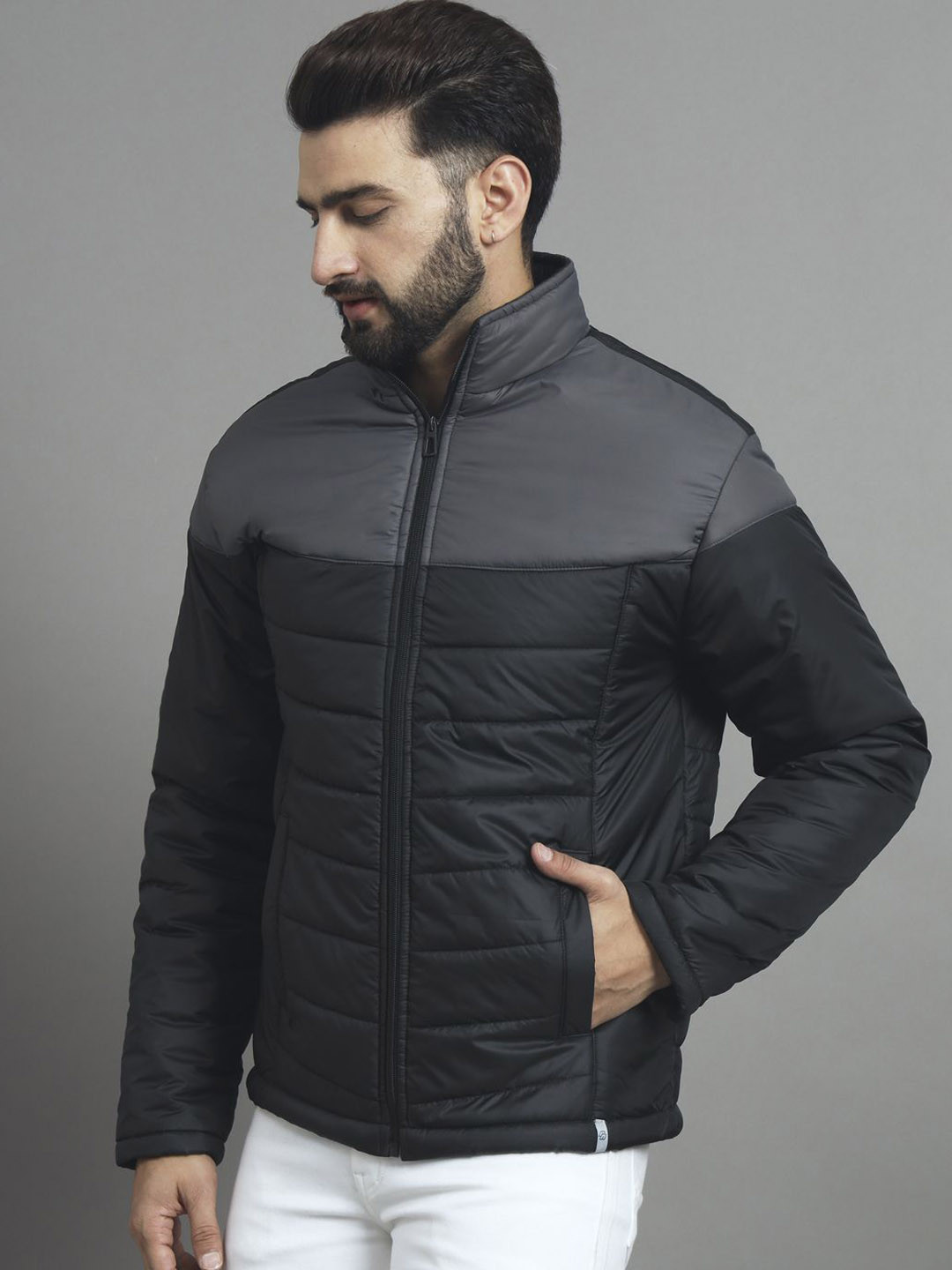 RENUOVO Men Mock Collar Colourblocked Padded Jacket