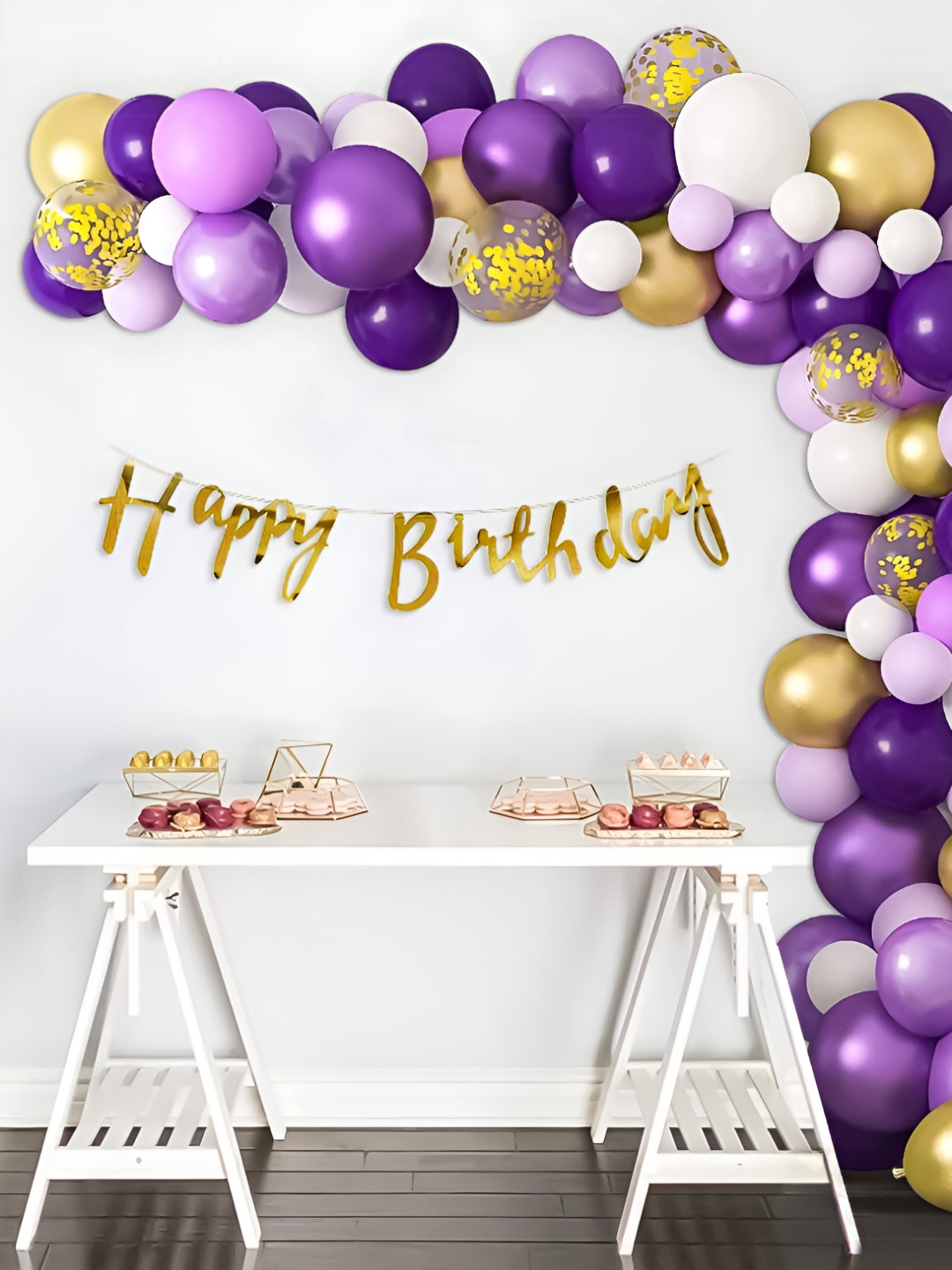Special You 60 Pcs Purple & Gold Balloons & Banner Festive Decor
